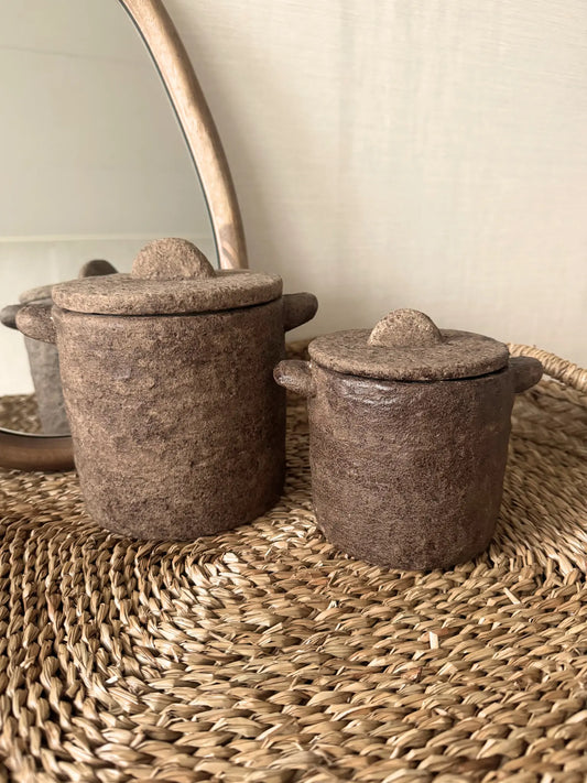 Aardewerk potten bruin set van 2