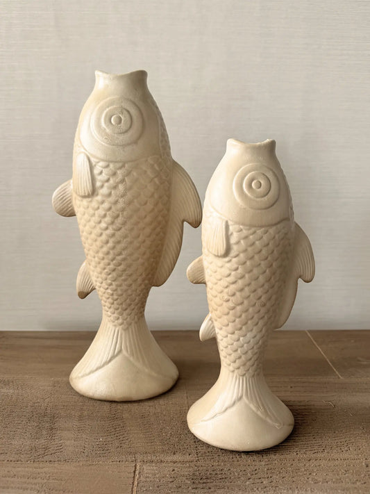 Aardewerk vaas vis beige