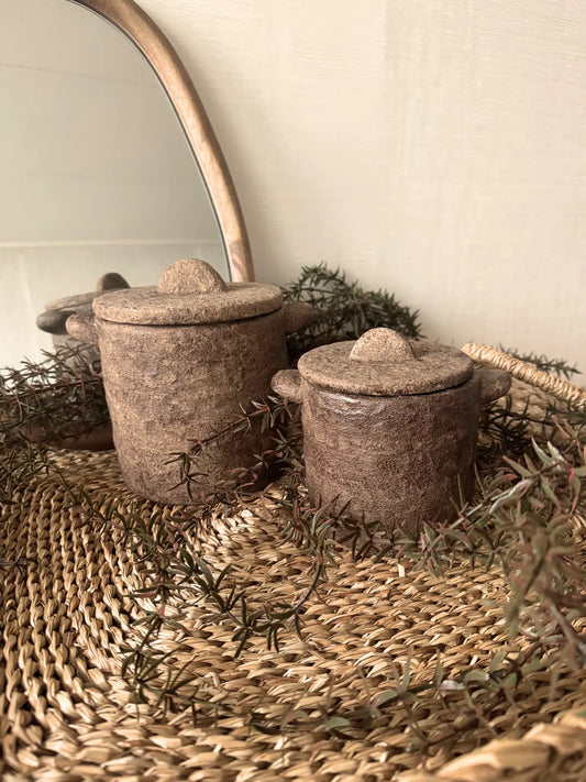 Aardewerk potten bruin set van 2