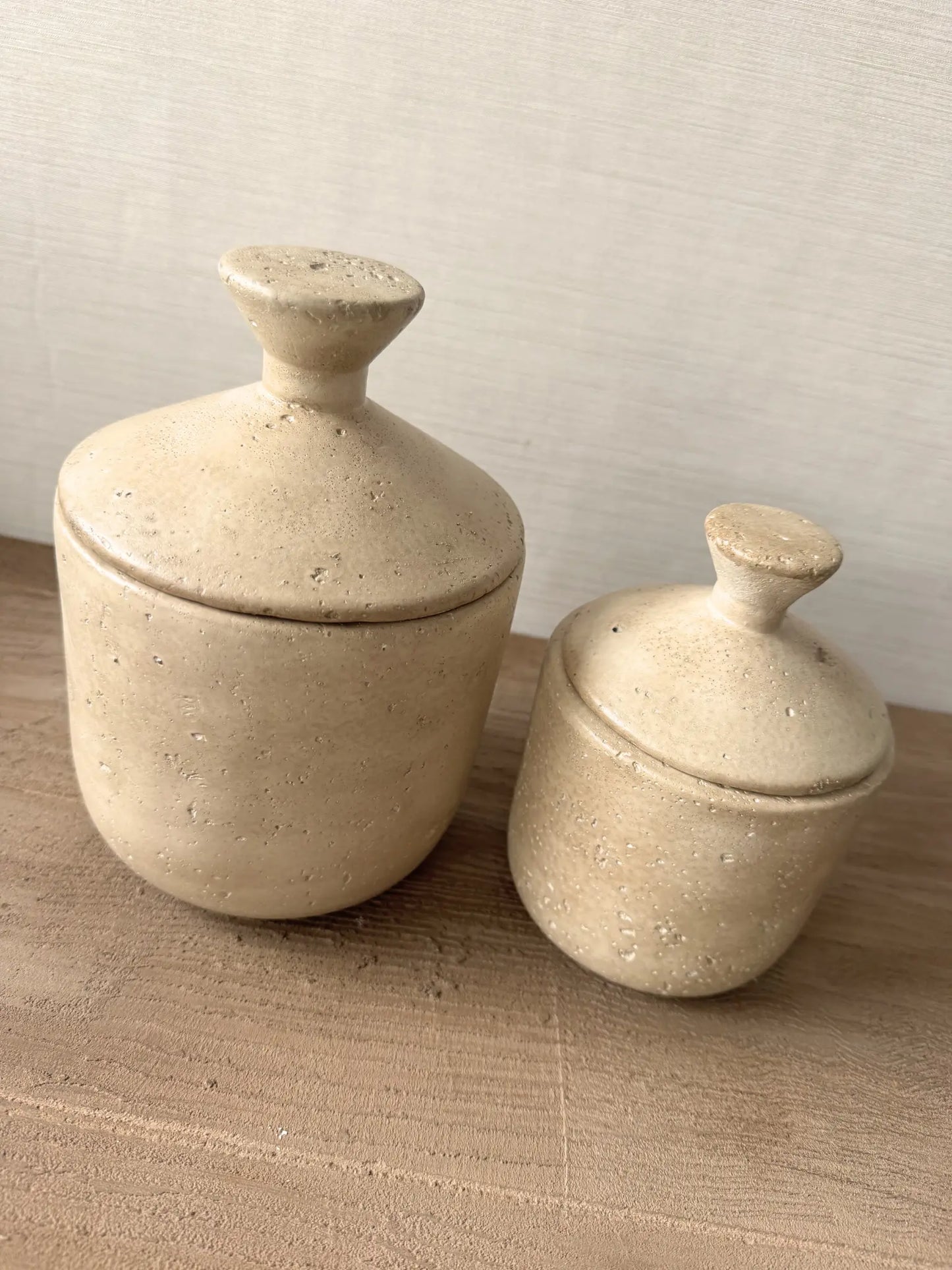 Aardewerk potten beige set van 2