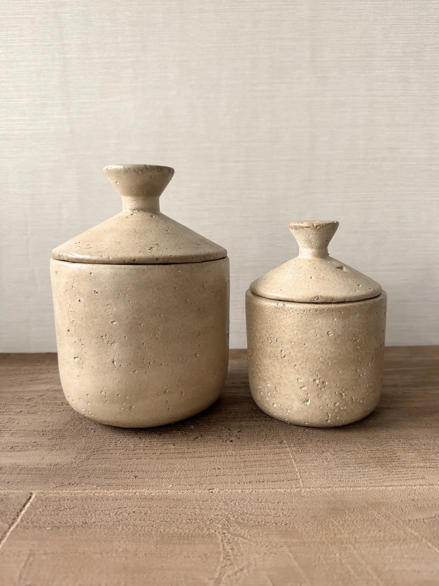Aardewerk potten beige set van 2