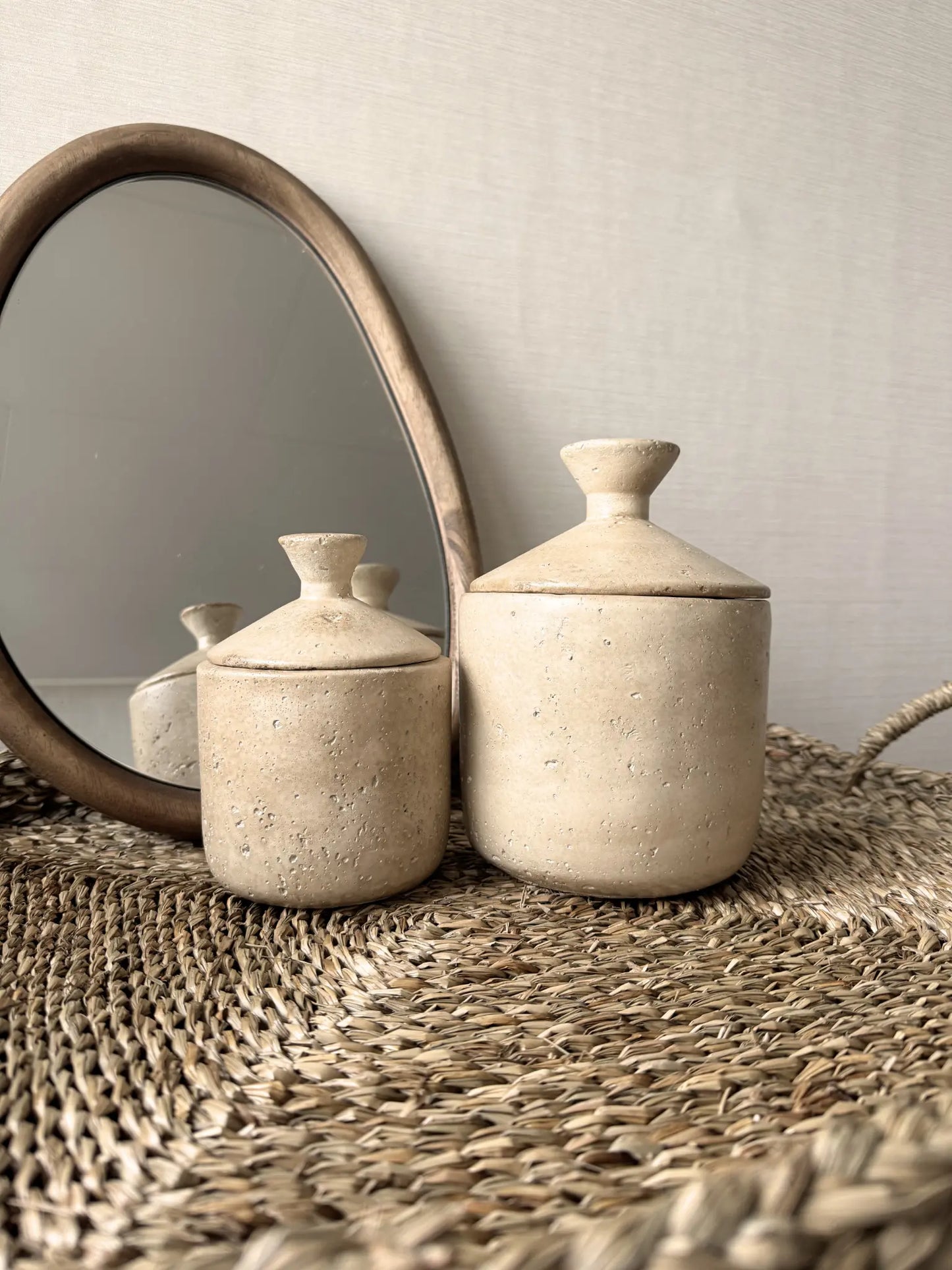 Aardewerk potten beige set van 2