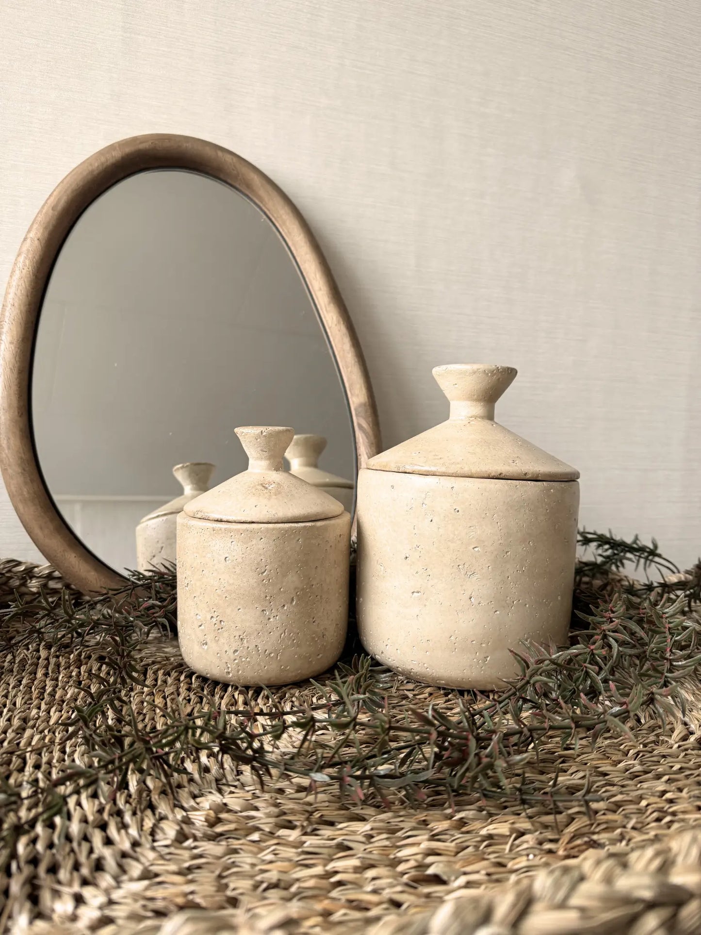 Aardewerk potten beige set van 2