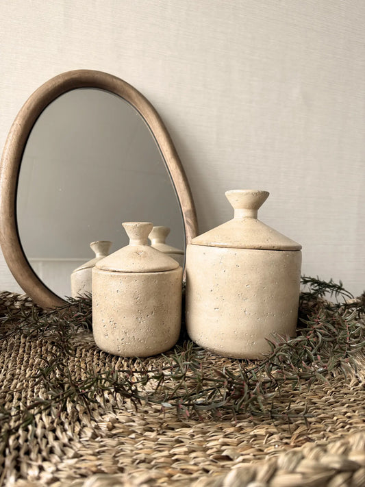 Aardewerk potten beige set van 2