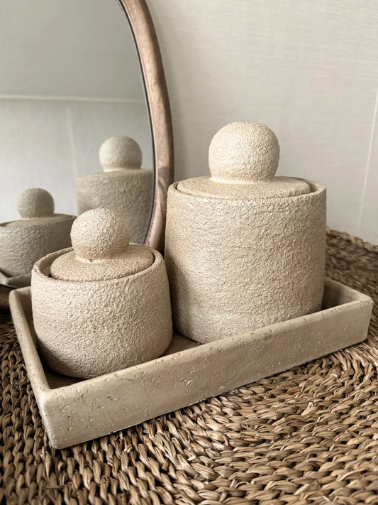 Aardewerk dienblad met potten