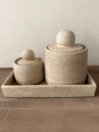 Aardewerk dienblad met potten