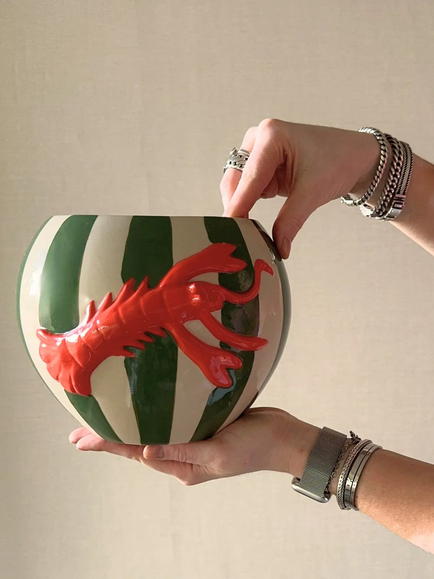 Aardewerk pot kreeft groen