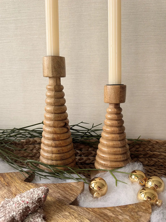 Kaarsenhouder kerstboom mangohout set van 2