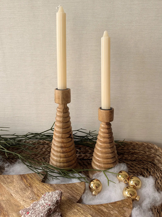 Kaarsenhouder kerstboom mangohout set van 2