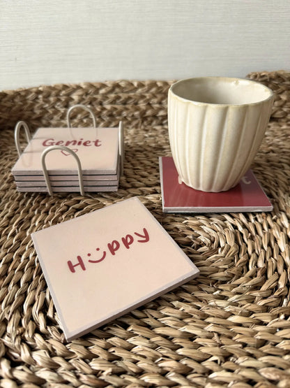 Onderzetters met rekje set van 6 - geniet