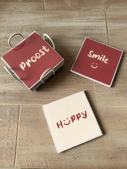 Onderzetters met rekje set van 6 - geniet