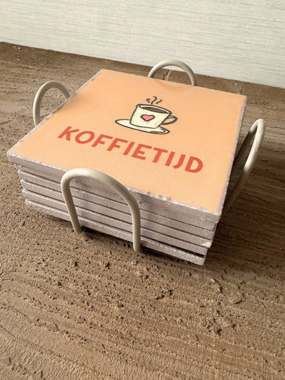 Onderzetters met rekje set van 6 - koffie