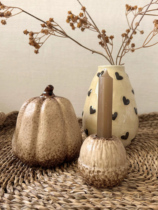 Aardewerk herfstdecoratie beige set van 2