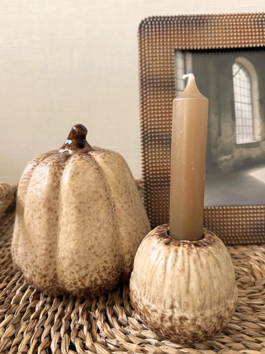 Aardewerk herfstdecoratie beige set van 2
