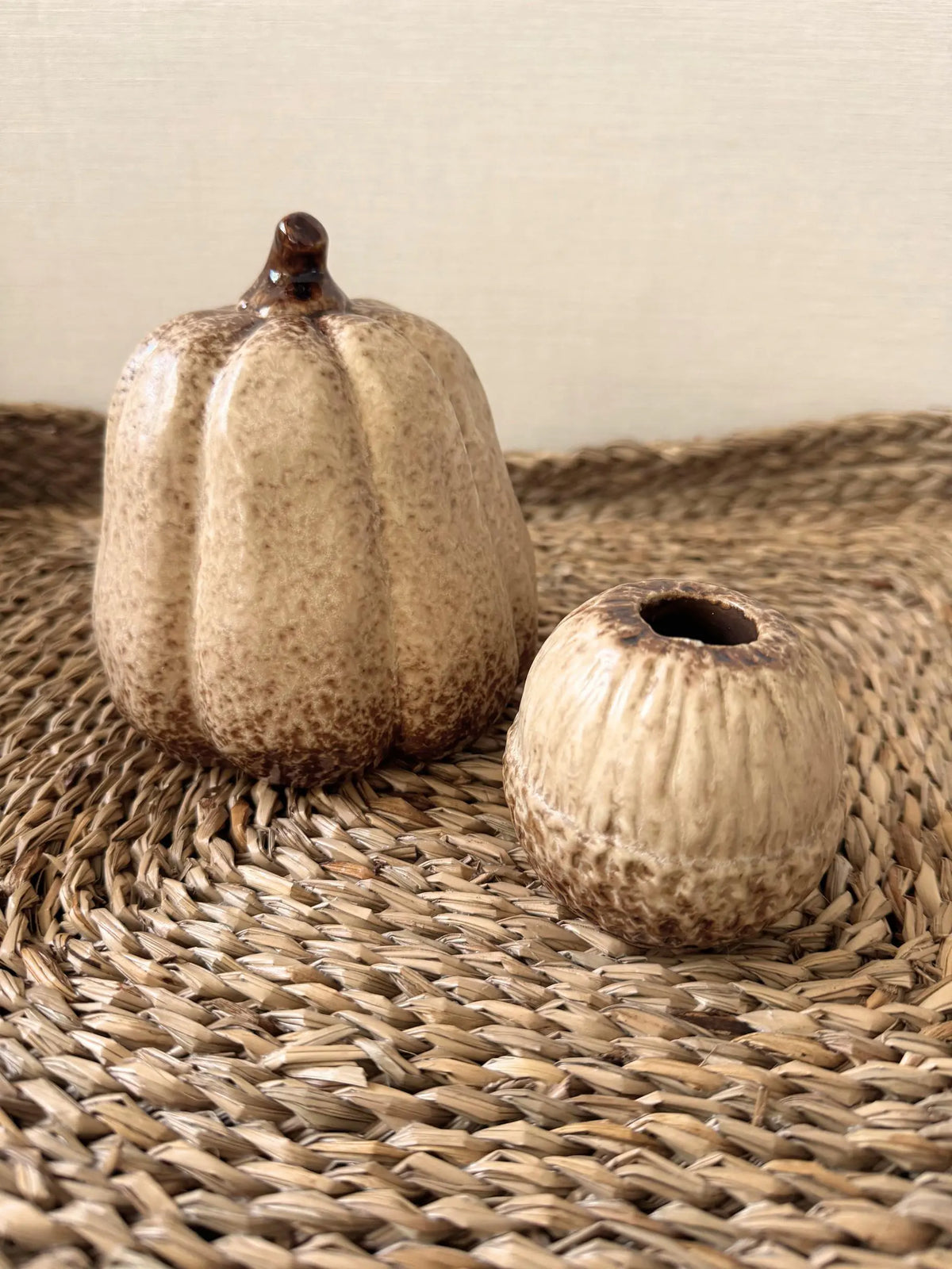 Aardewerk herfstdecoratie beige set van 2
