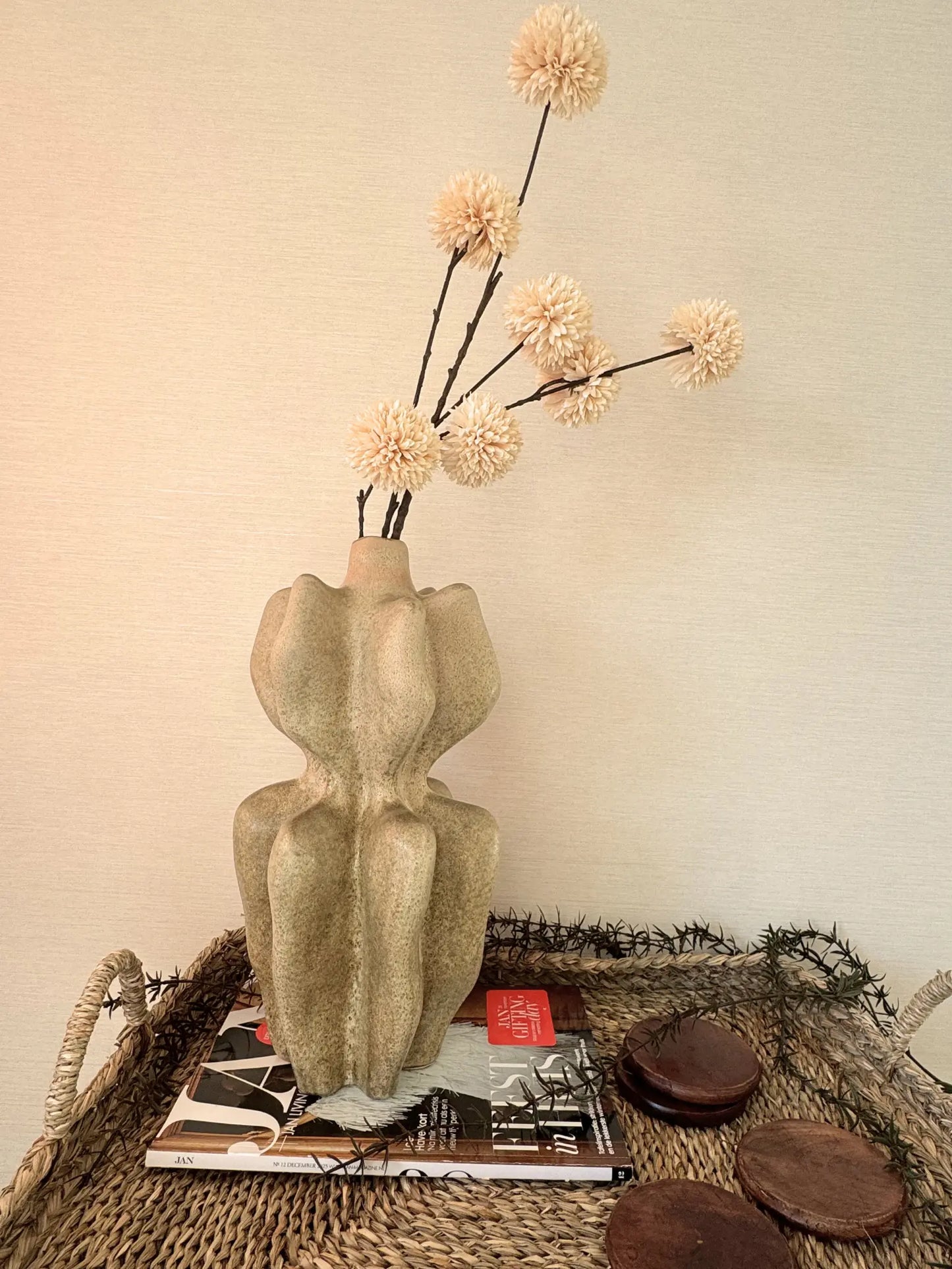 Kunstgroen pompom crème 98 cm